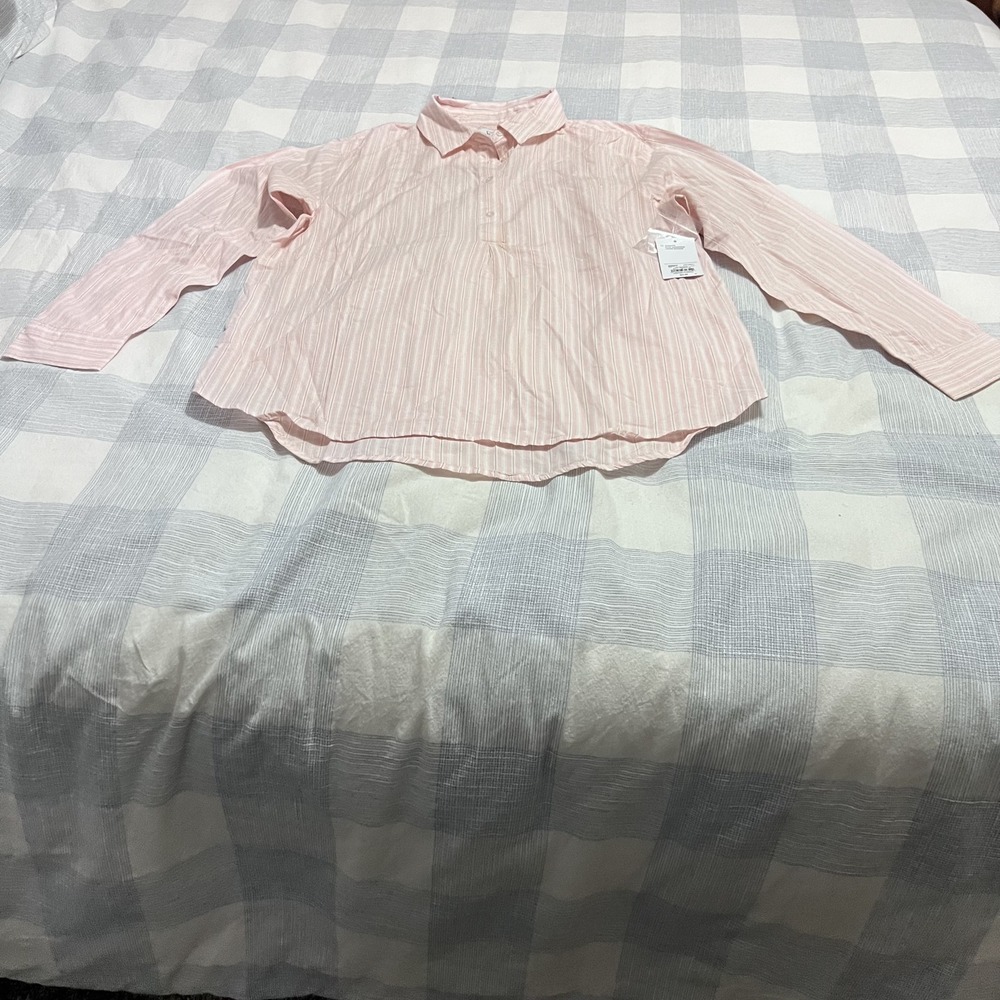 Croft & Barrow Classic Pink Stripe Blouse with 3/4 Button Up Size S